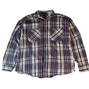 Vintage St Johns Bay Heavyweight Flannel Mackinaw Purple Plaid 90s 1995 Men’s XL